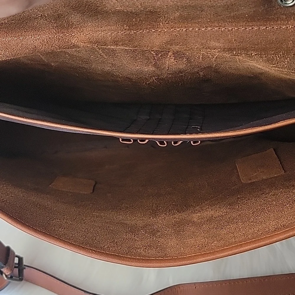 H.H. BROWN Tan‎ Leather Laptop Attaché Work Messenger Crossbody Shoulder Bag VTG